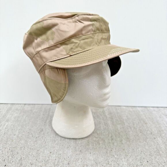 US Military Camouflage Pattern Cap 7 1/8 Desert Class 2 3-Color Ear Flap Equa - Picture 1 of 10
